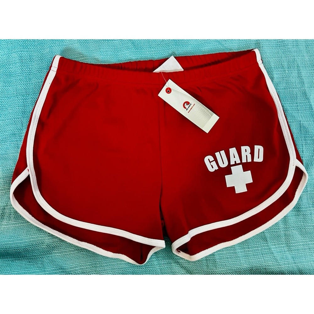 BLARIX Red Lifeguard Booty Shorts Sz M New Beachwear Logo Cotton Athletic #F - Picture 2 of 8